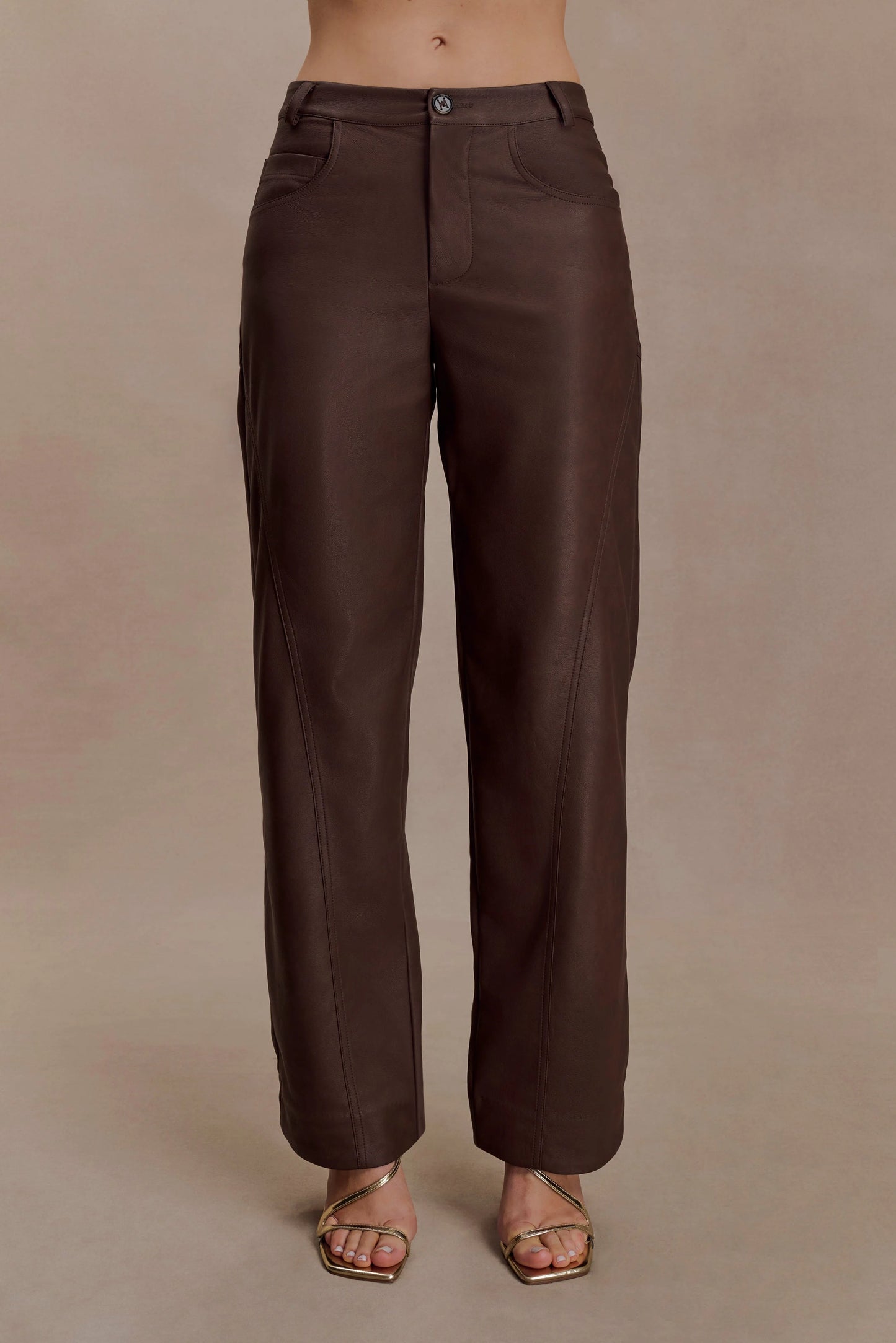 Theo Faux Leather Mid Rise Pants - Dark Chocolate