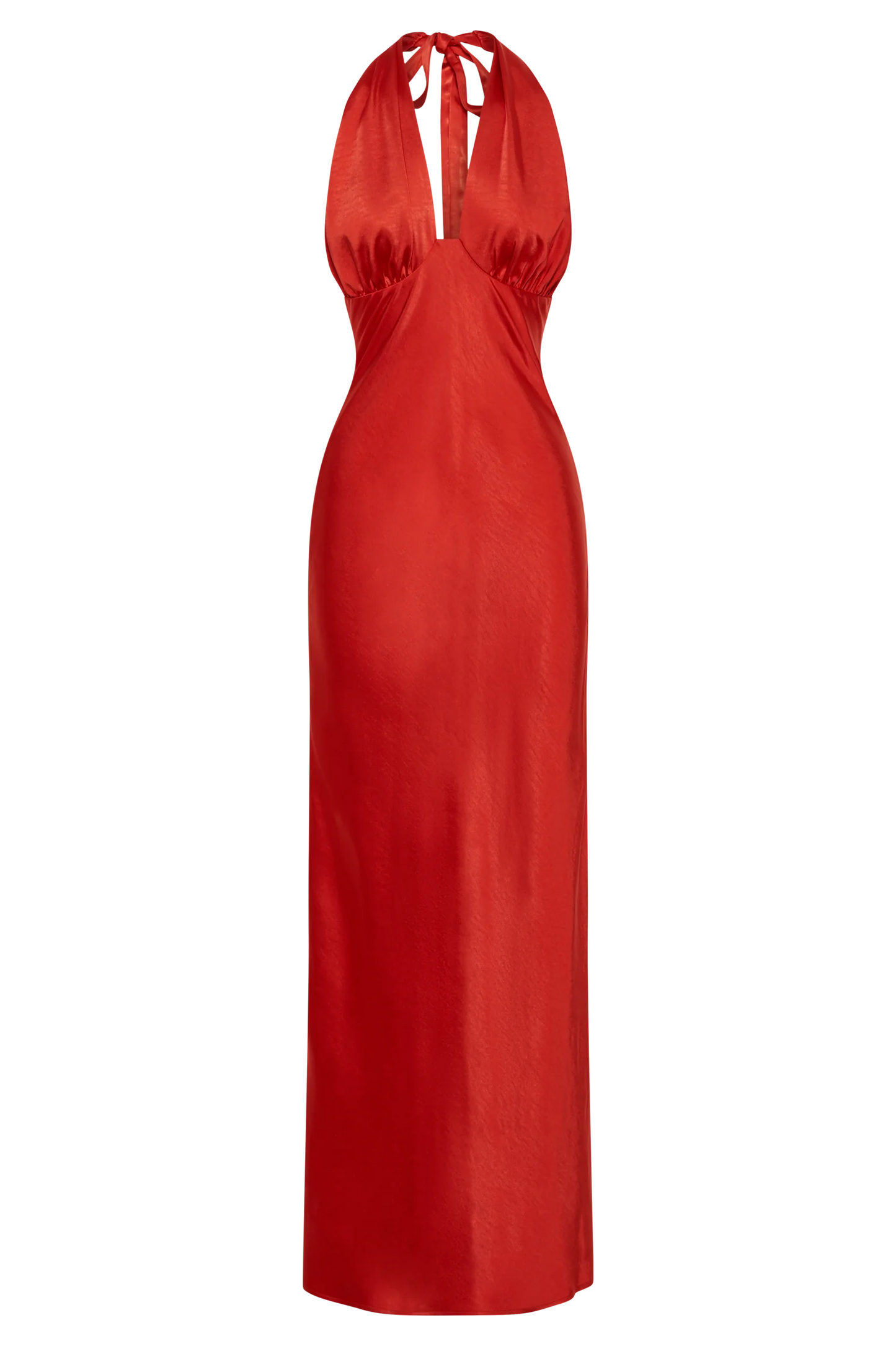 Marvelle Satin Halter Maxi Dress - Vermilion Red