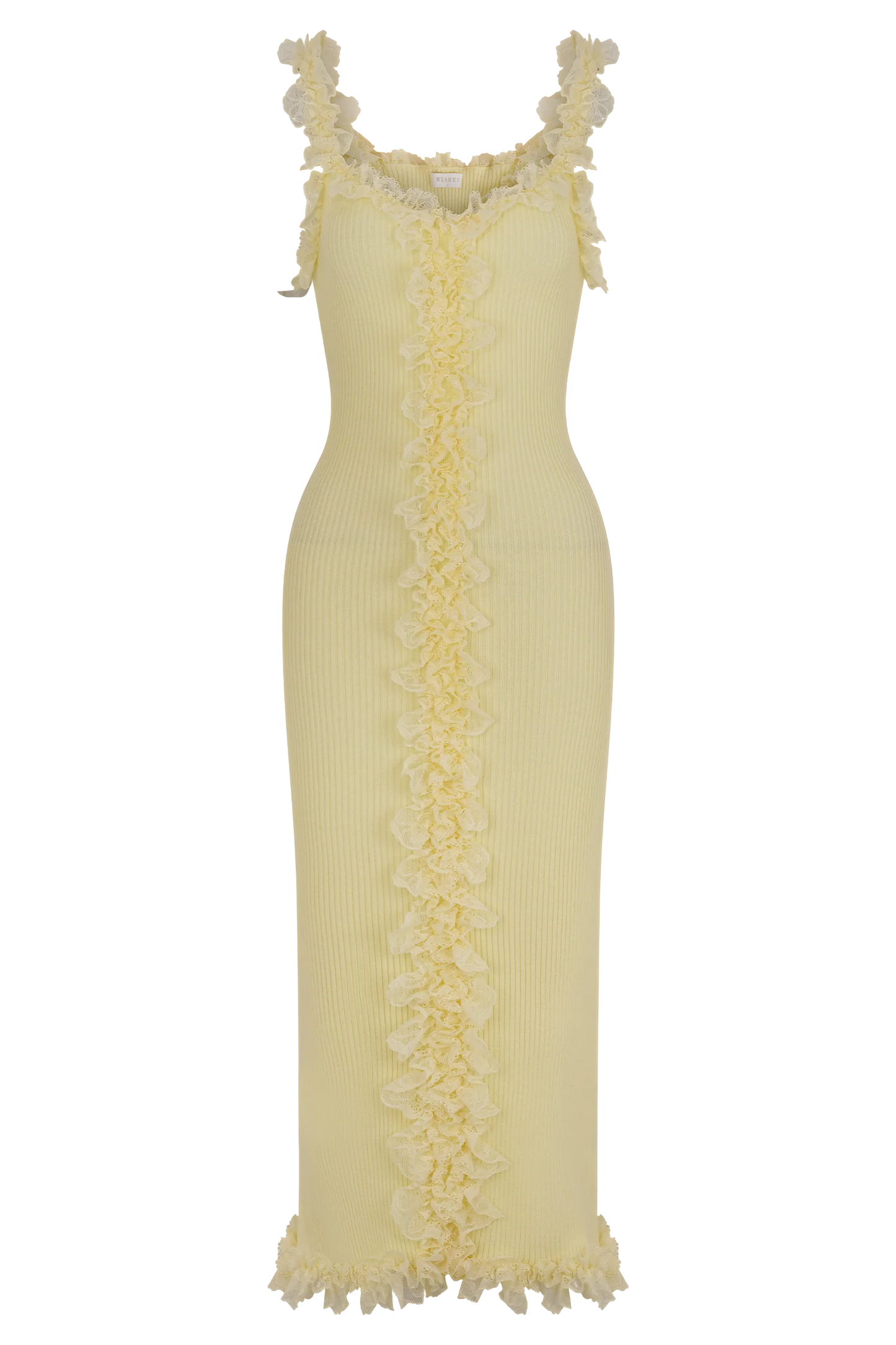 Shay Lace Ruffle Knit Midi Dress - Lemon