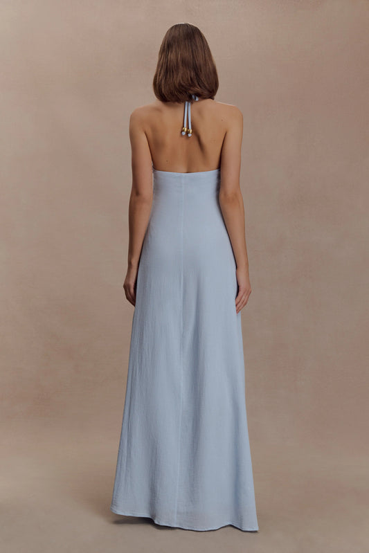 Abeda Cotton Maxi Dress With Hardware - Pale Blue