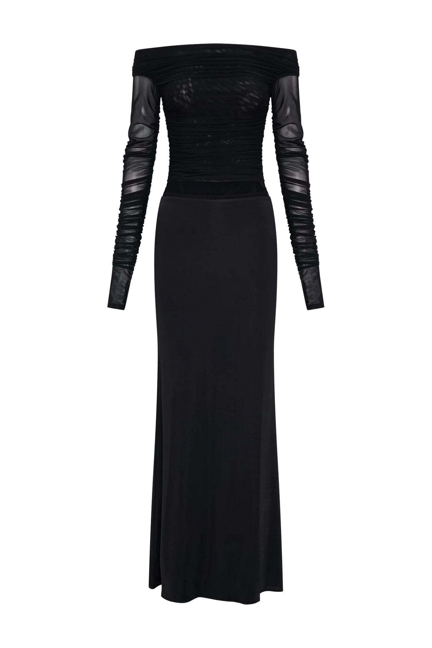 Darla Mesh And Slinky Off Shoulder Maxi Dress - Black