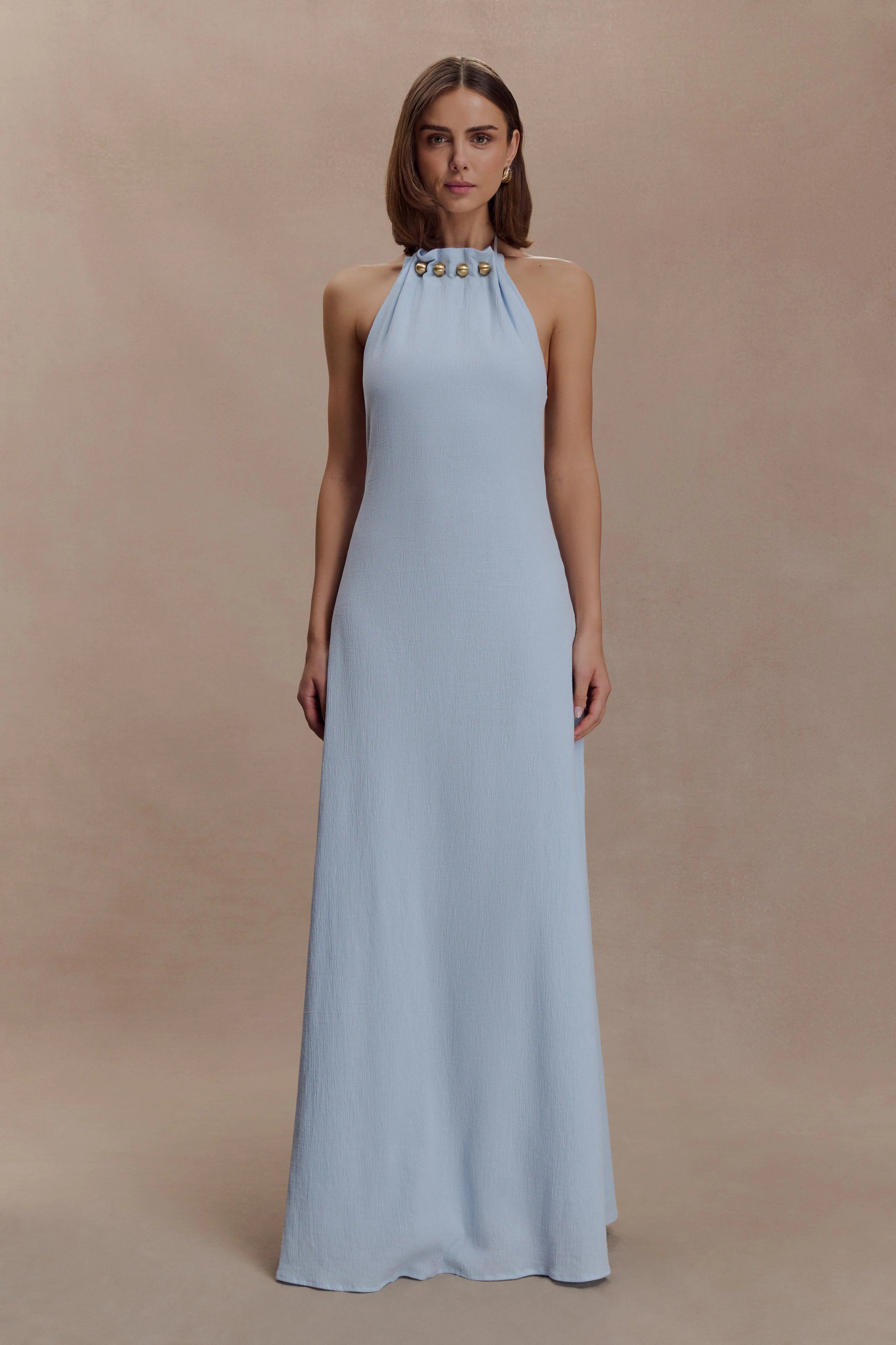 Abeda Cotton Maxi Dress With Hardware - Pale Blue
