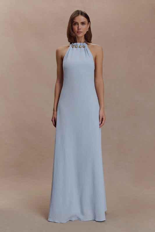 Abeda Cotton Maxi Dress With Hardware - Pale Blue