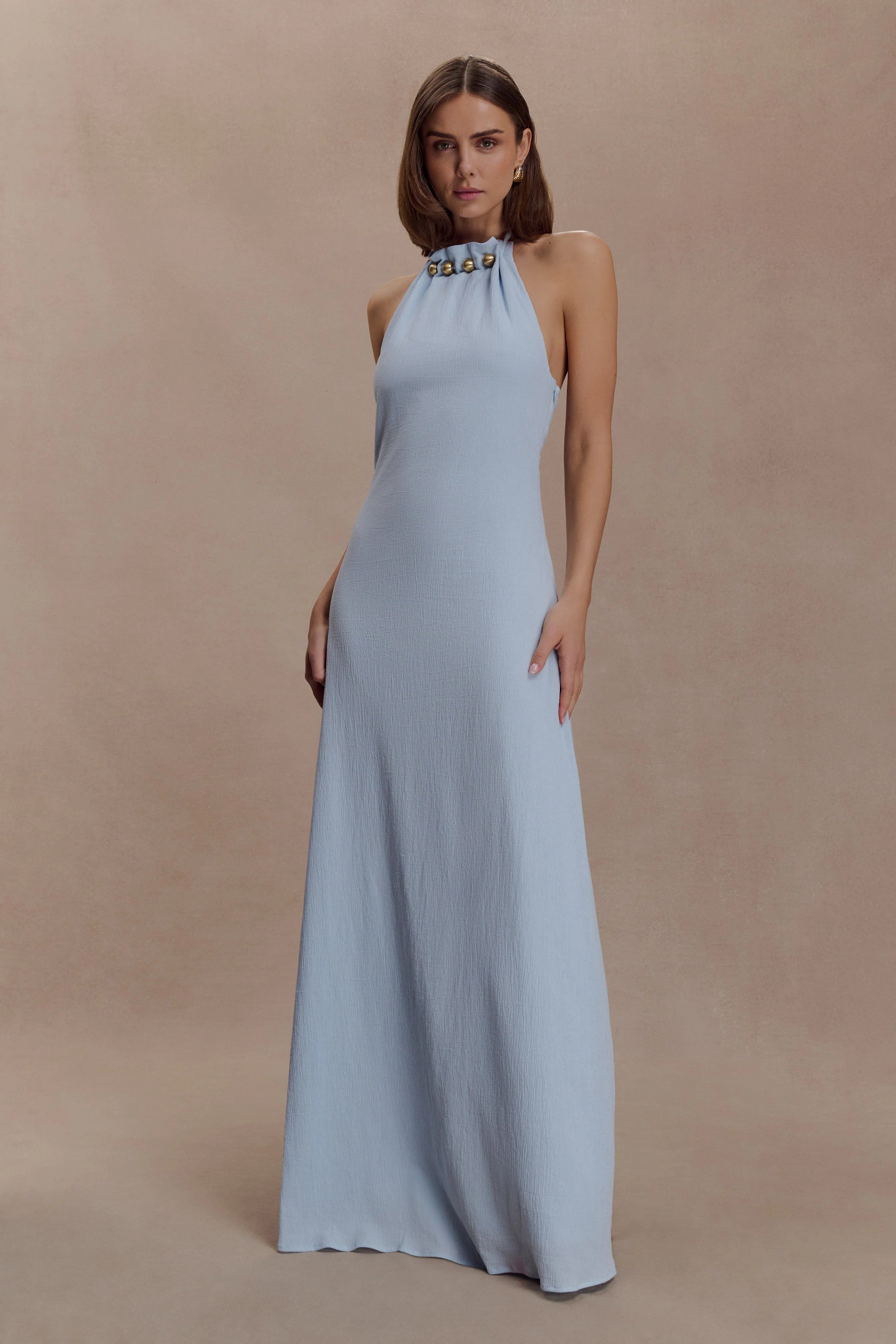 Abeda Cotton Maxi Dress With Hardware - Pale Blue