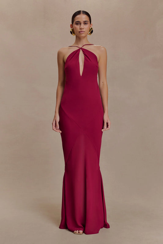 Nerea Slip Halter Maxi Dress - Cherry Red