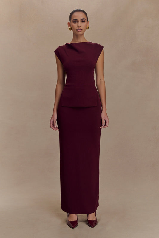 Francisca Mid Rise Knit Maxi Skirt - Merlot